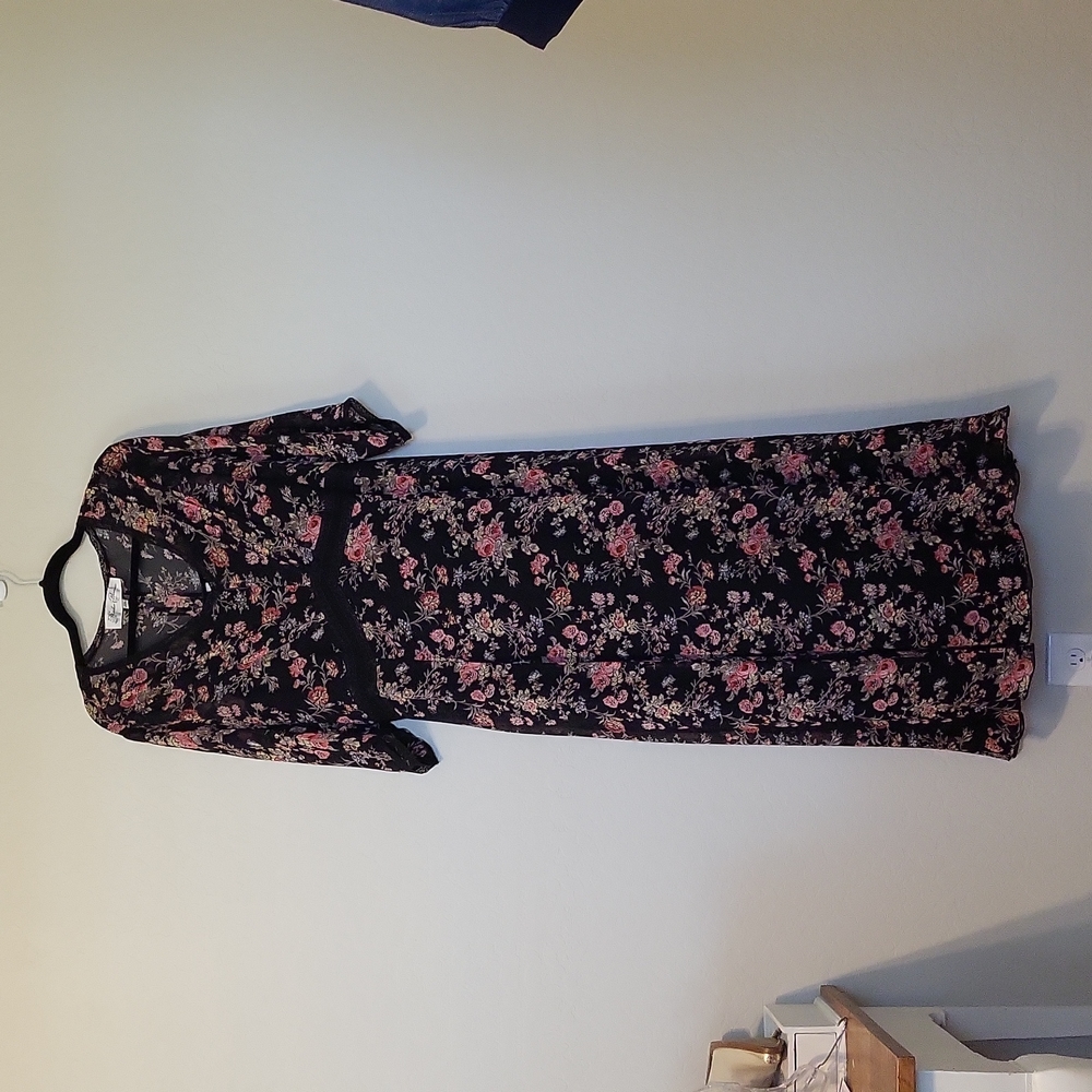 Hopeless Romantic Black Floral Sheer Lace Insert Black Slip Dress Plus Size XXL